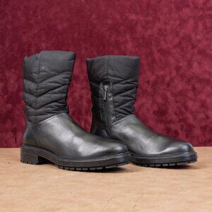 Aquatalia Lori Black Waterproof Slim Leather Zip Quilted Moto Ankle Boots sz 9.5